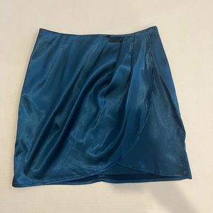 Small Blue, Draped Mini skirt. Satin skirt. Turquoise color. Robertson + Rodeo
